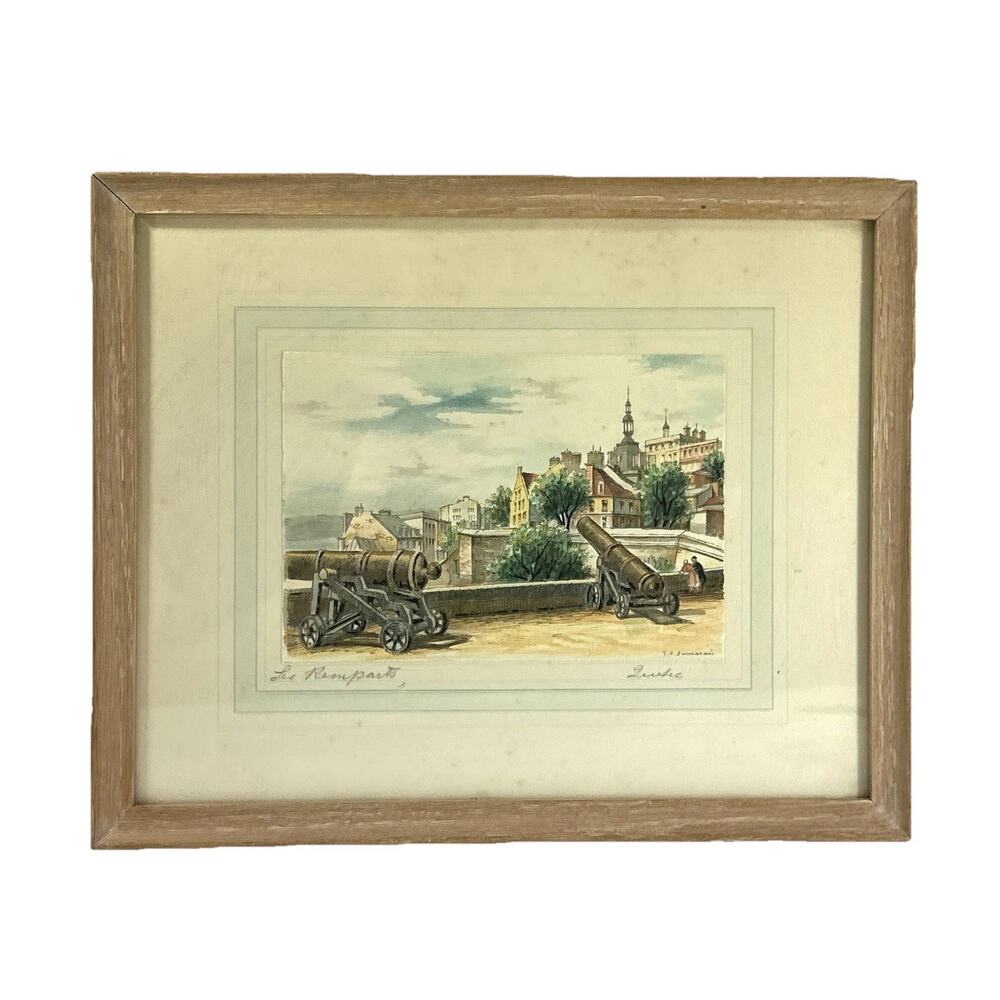 Vintage G.A. Dumarais Les Remparts Quebec Hand Colored Lithograph Framed